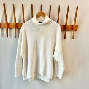 J. Crew Ribbed cotton cashmere relaxed turtleneck sweater Cozy White / ivory